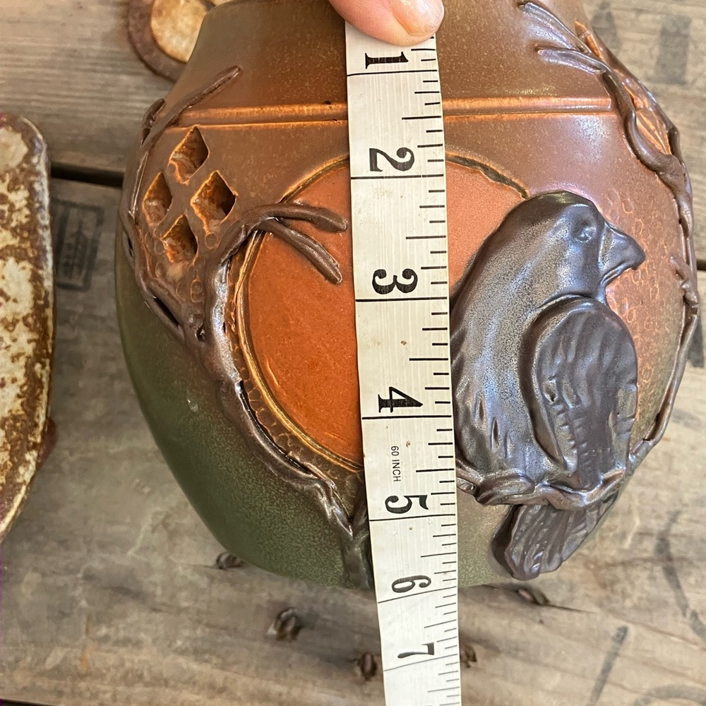 Ephraim Faience Pottery Brown Foretelling Blackbird Reticulated Vase - Picture 13 of 13